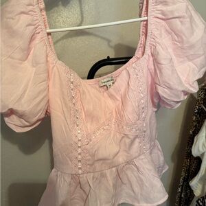 Francesca's Collections Pink Puff Sleeve Blouse